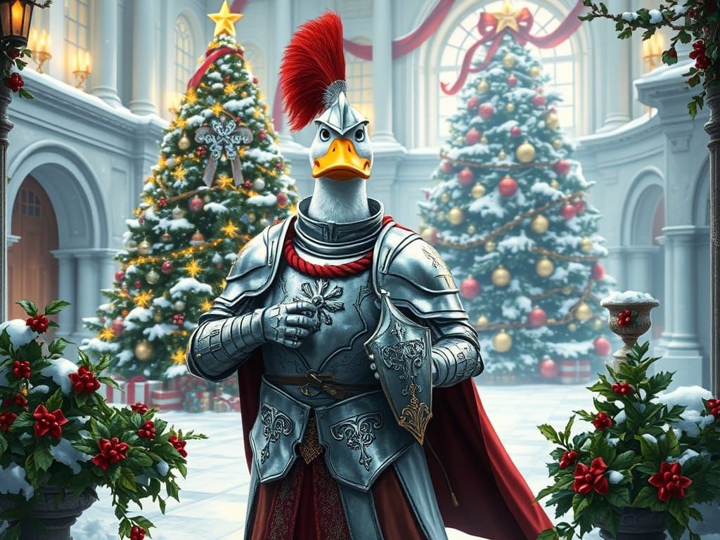 Regal Duck Knight in Festive Fantasy Illustration