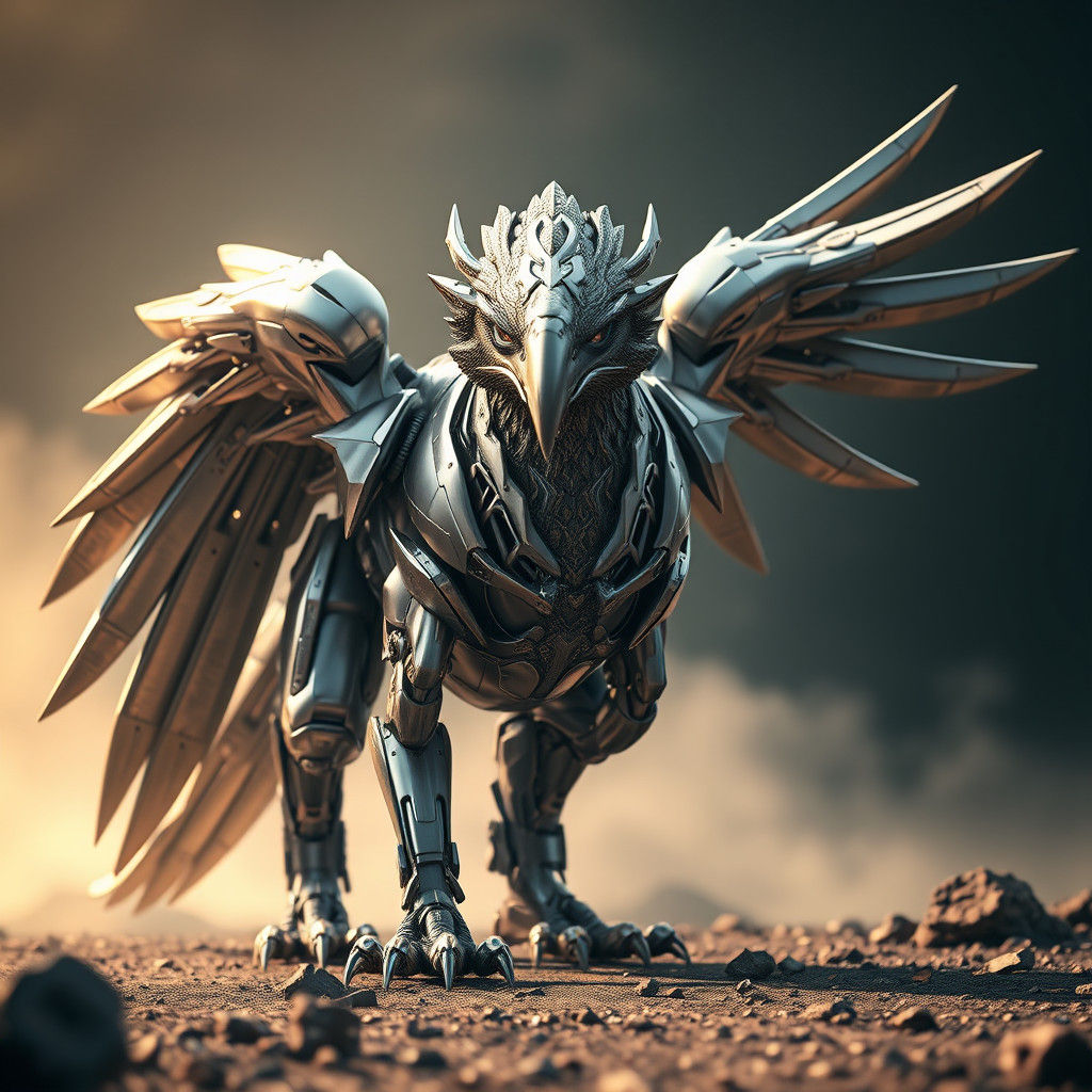Mechanical Eagle-Headed Monster in Sci-Fi Setting