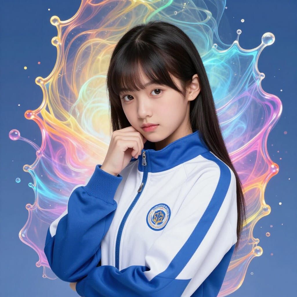 Schoolgirl in Cozy Pose, Ethereal Glow