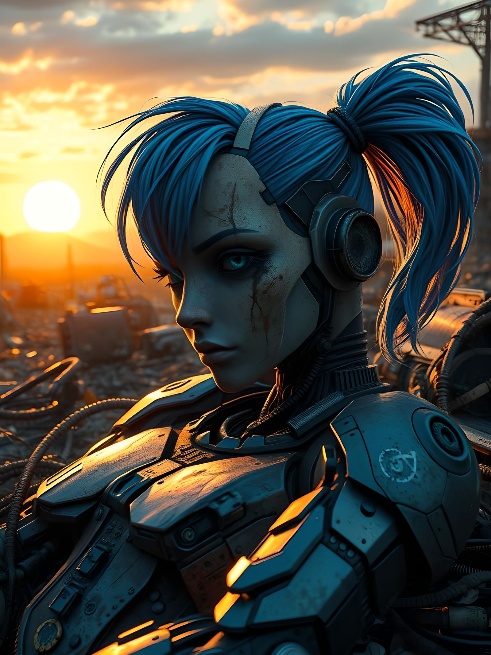 Broken Android on Cyberpunk Junkyard