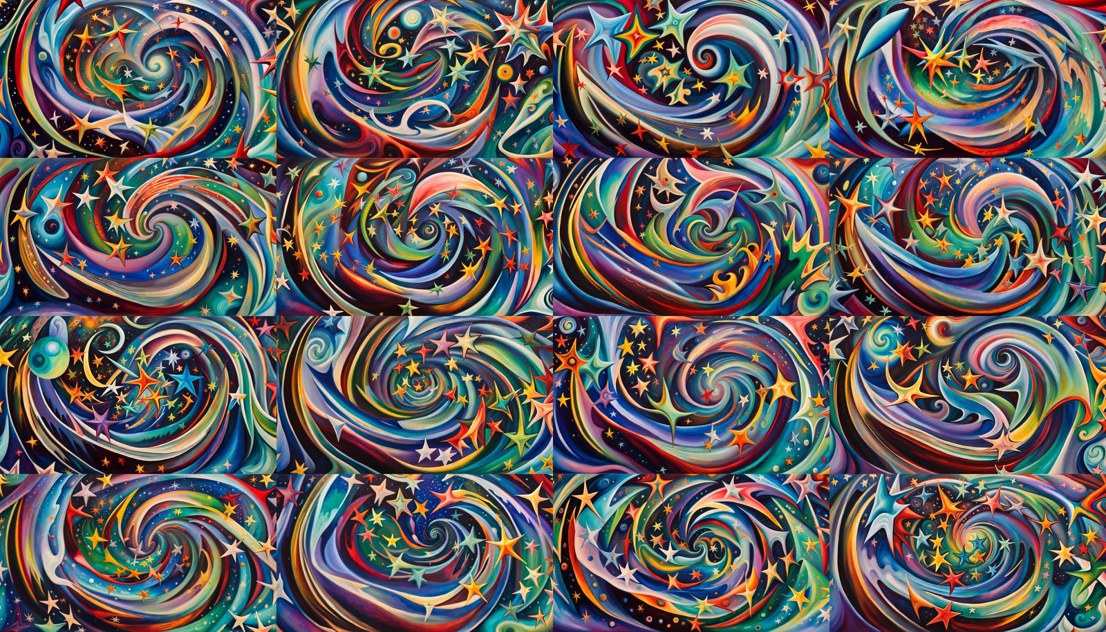 Iridescent Stars in Swirling Cosmic Energy, Abstract Art