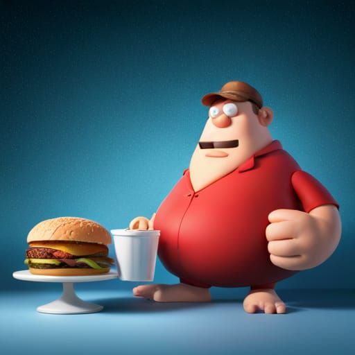 Man with Burgers: 3D Digital Art in Pixar Style