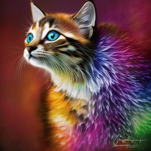 Geometric Kitten Portrait in Splash Art Style