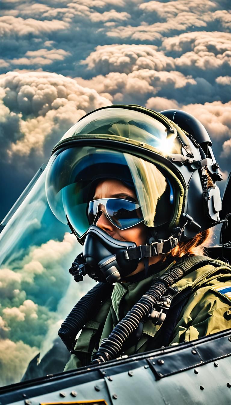 Female Fighter Pilot Portrait in Cockpit