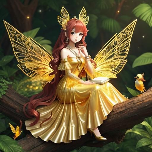 Glass Fairy Watching a Bird Hatch: 3D Anime Art