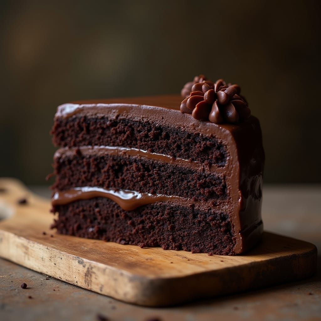 Decadent Chocolate Cake in Warm, Ethereal Light