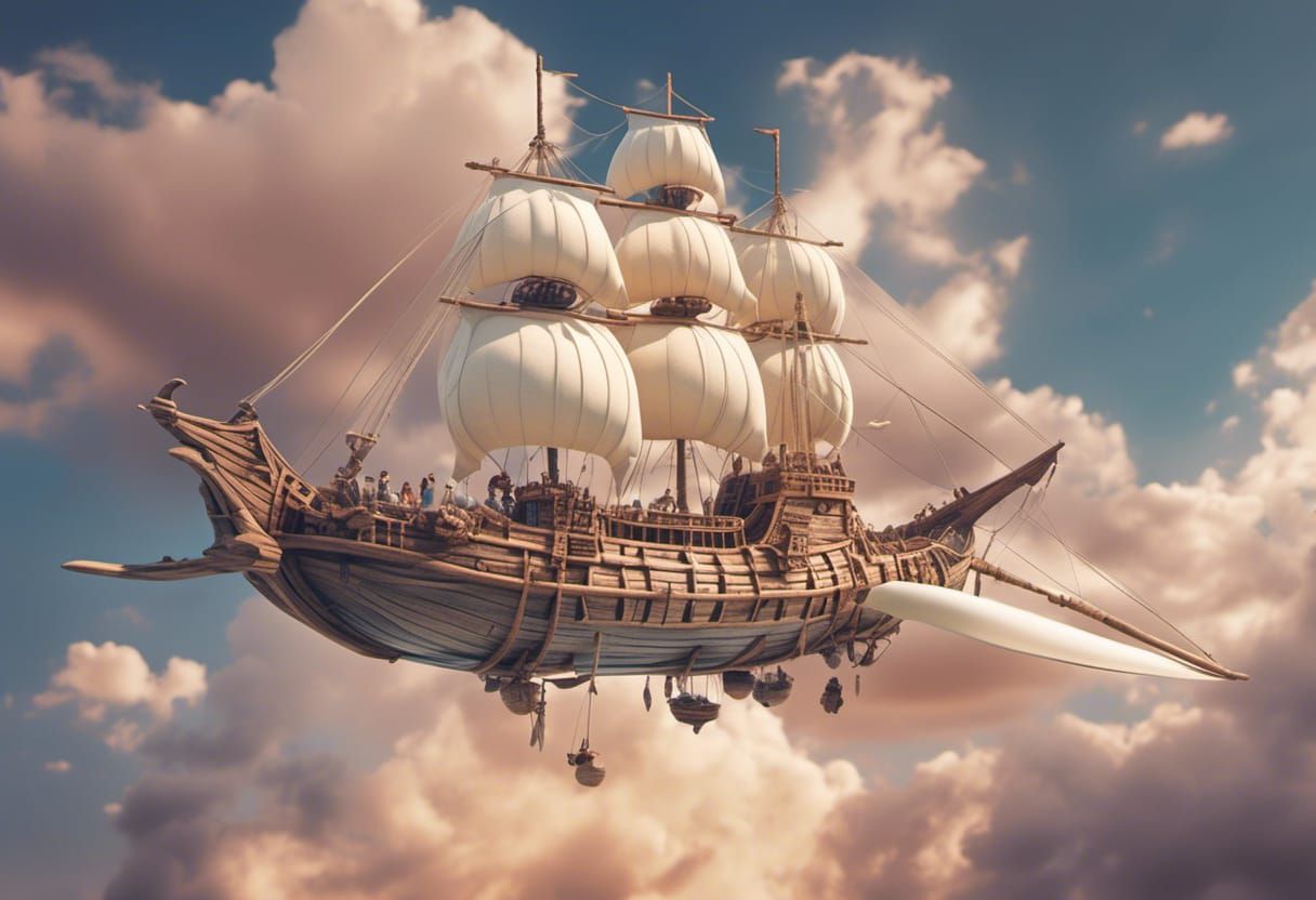 Hyperrealistic Elven Airship with Sails and Masts