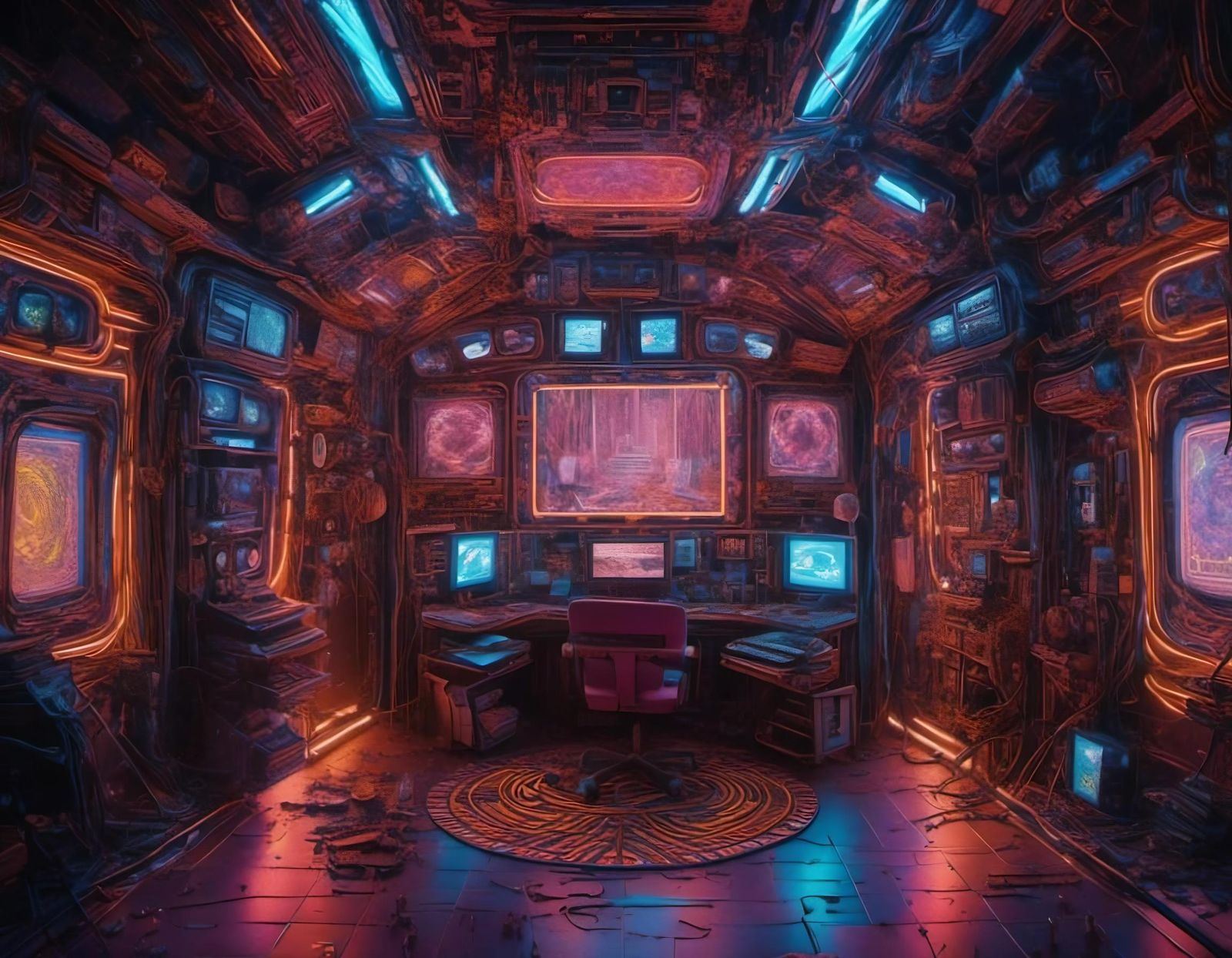 Cyberpunk Control Room in Photorealistic Style