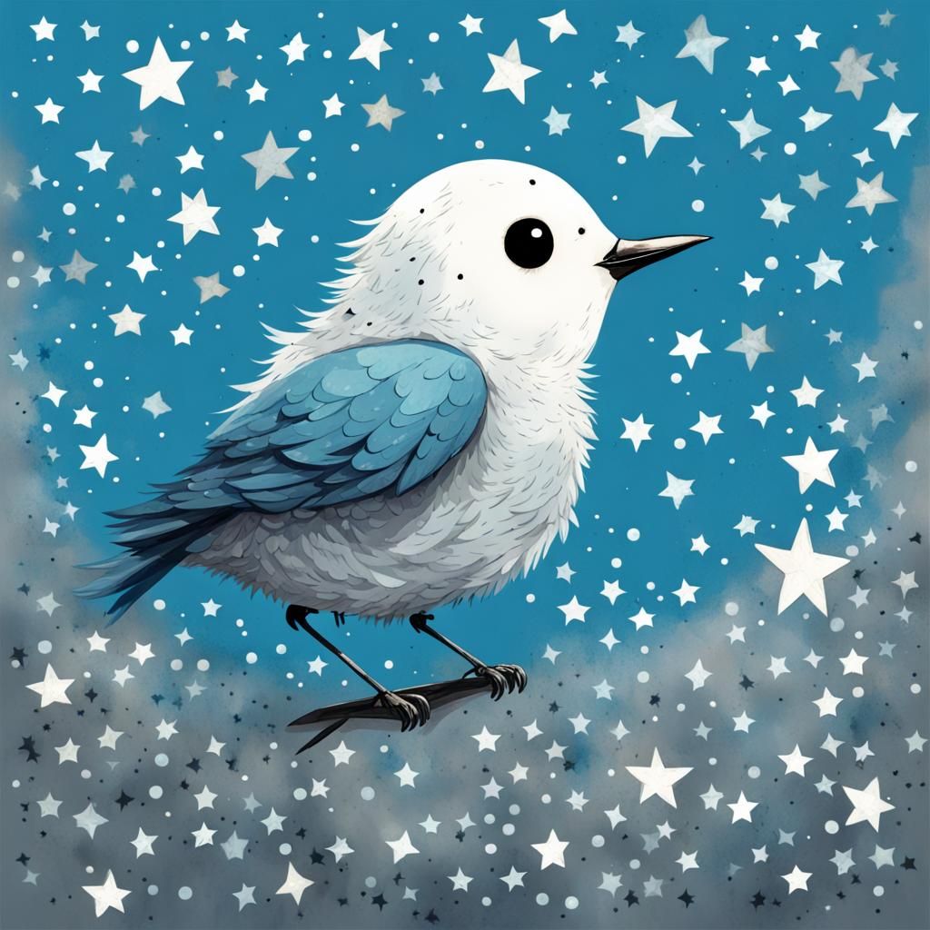 Whimsical Baby Bird Surrounded by Stars
