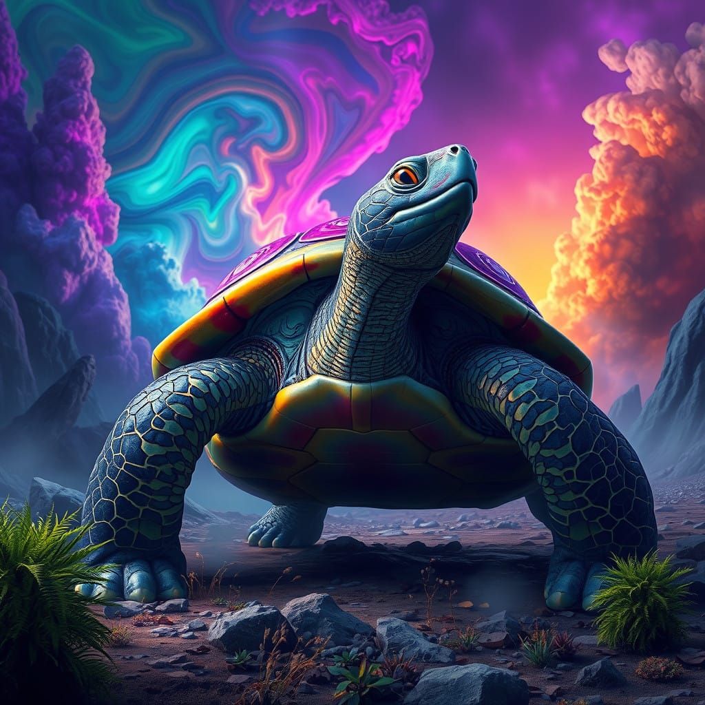 Majestic LGBT Giant Turtle in Vibrant, Swirling Patterns
