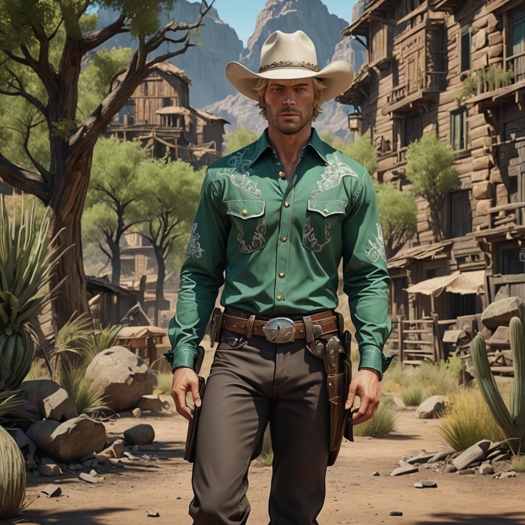 Handsome Cowboy with Bandit Mask in Detailed Matte Painting