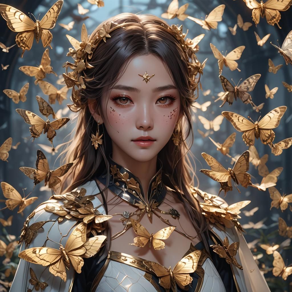 Beautiful Moth Woman in 3D Anime Art