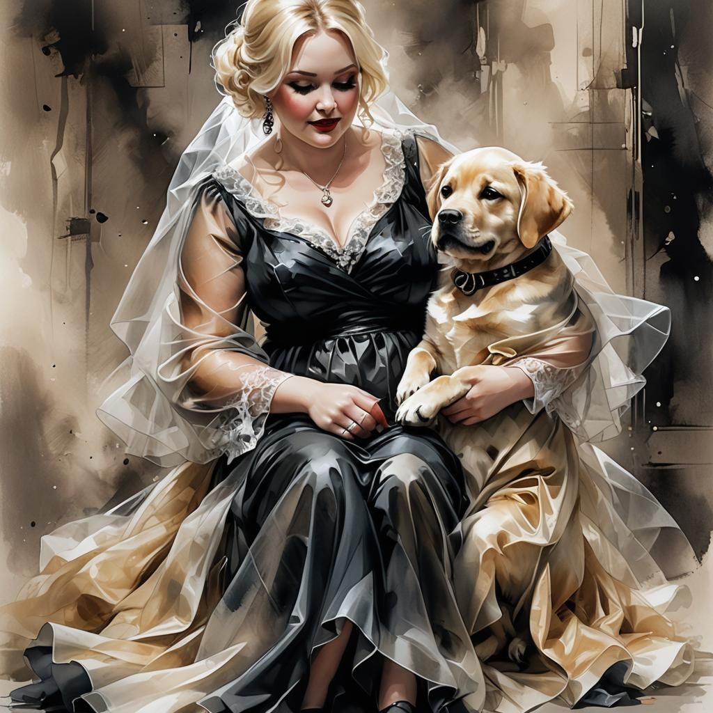 Comic Noir: Woman and Labrador Puppy Portrait