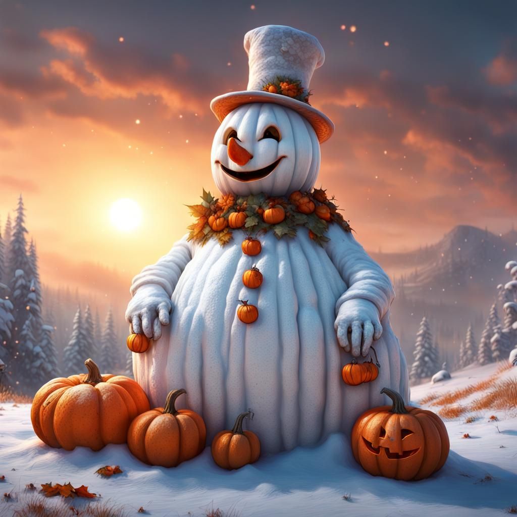 Snowman Jack-O-Lantern in Whimsical Fantasy Art