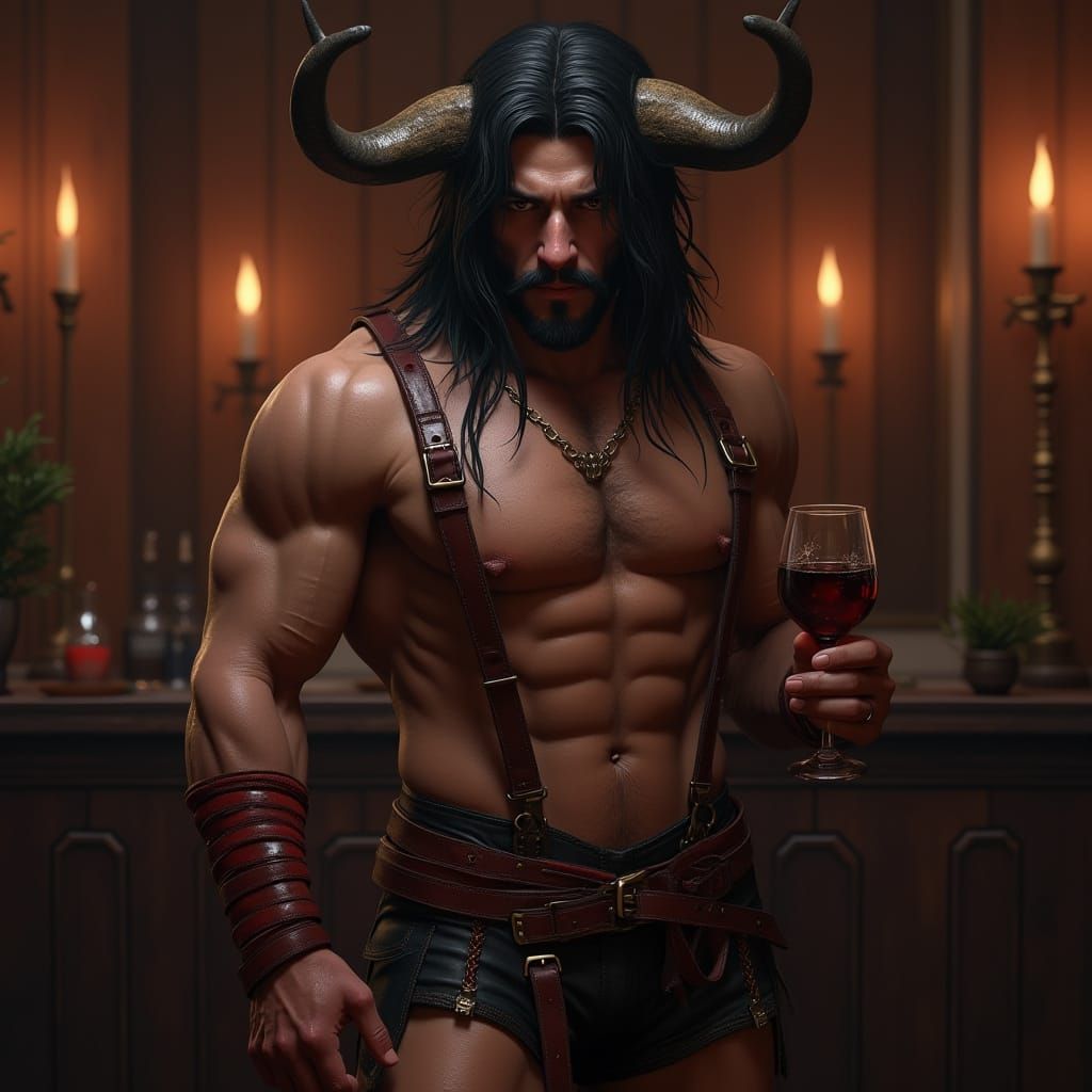 Seductive Incubus in a Wood-Paneled Bar, Fantasy Art