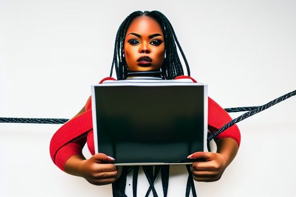 Sensual Ebony Woman in Shibari Bondage, Photorealistic