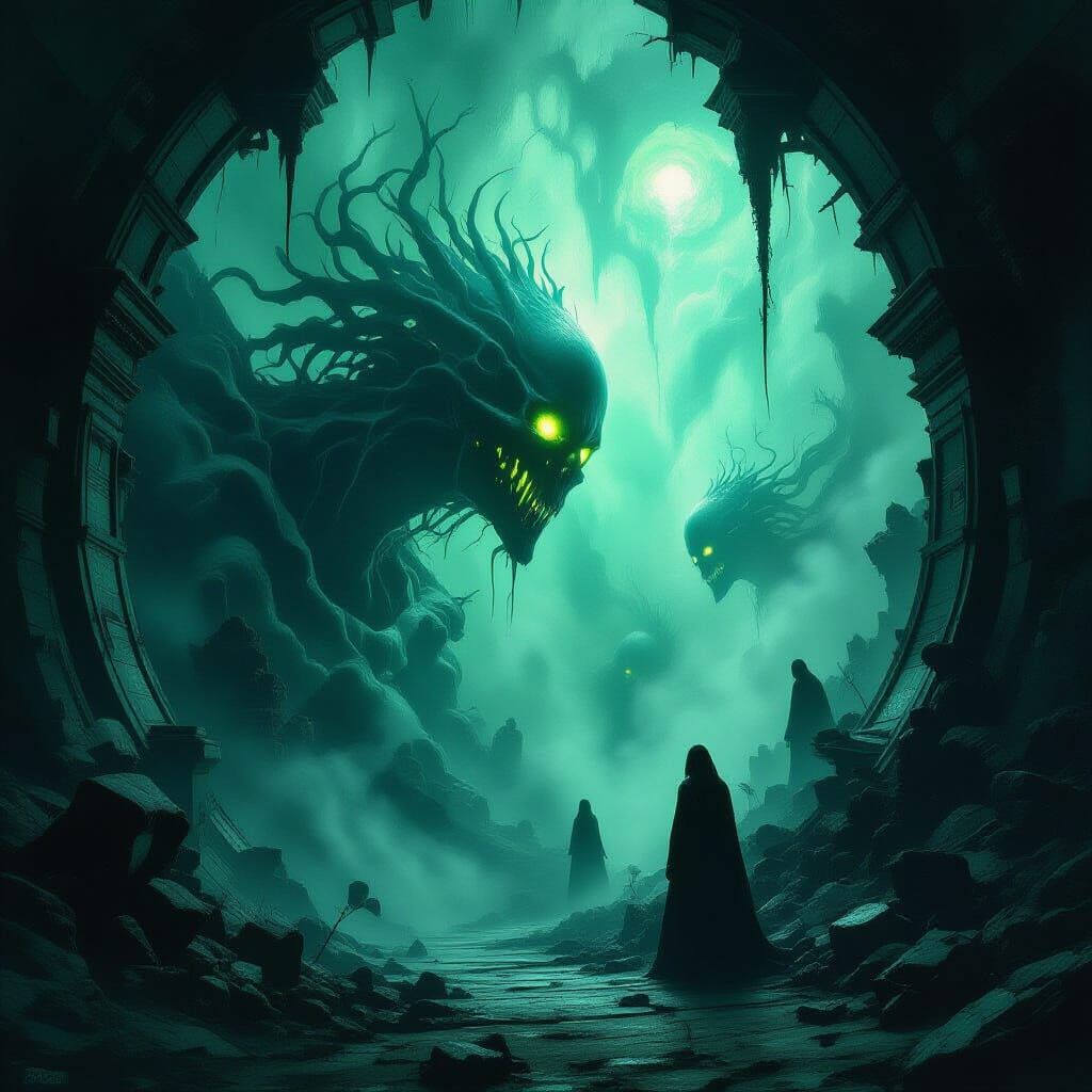 Unsettling Dreamscape of Twisted Shadows and Ethereal Beings