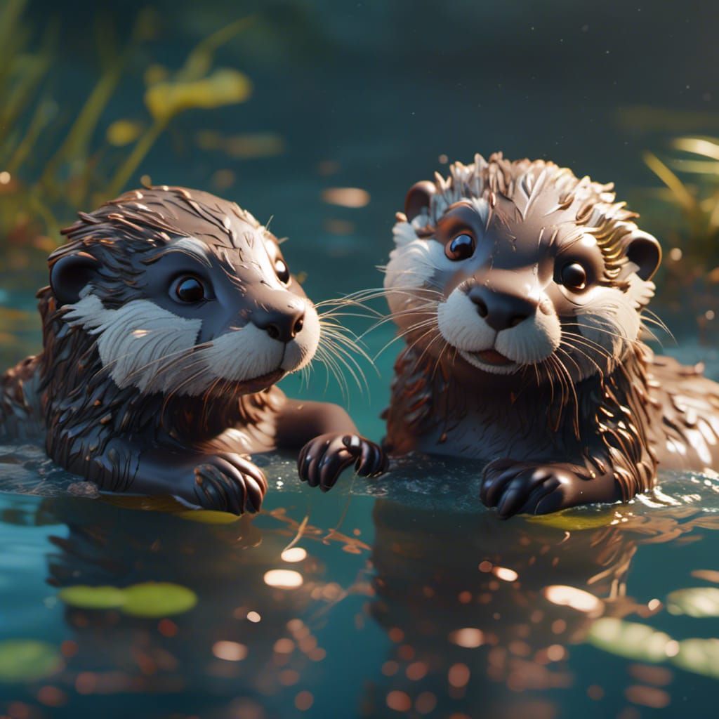 Yin and Yang Otters in Vibrant 3D Rendering
