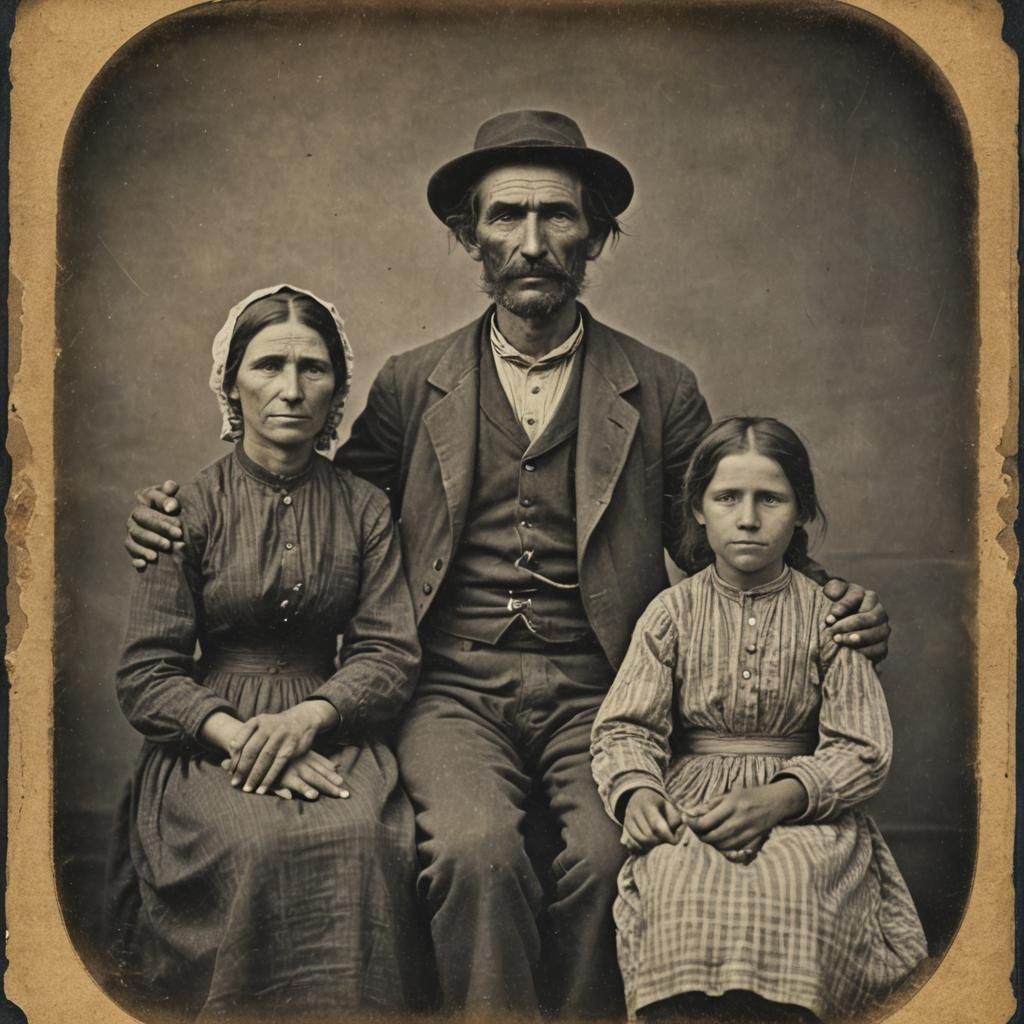 Vintage Daguerrotype of a Peasant Family, 1890