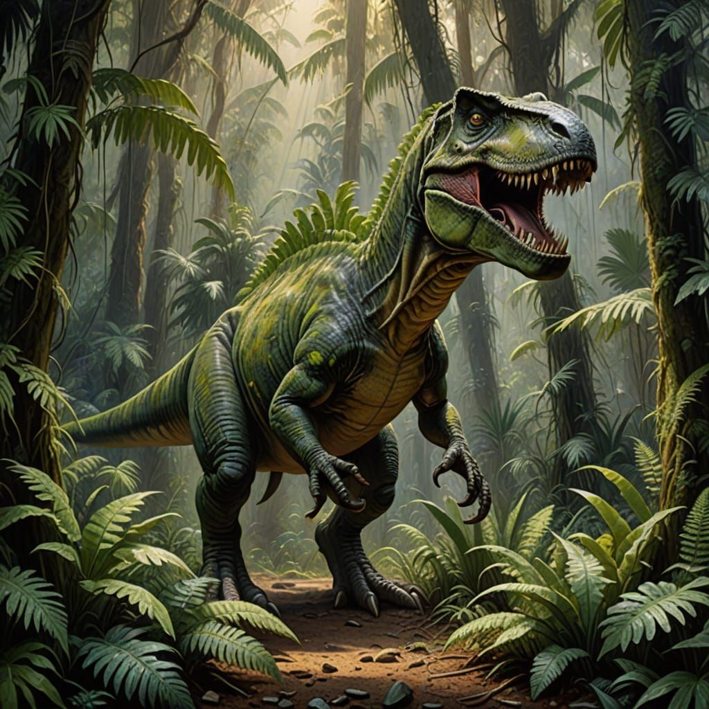 Majestic T-Rex in a Lush Cretaceous Jungle