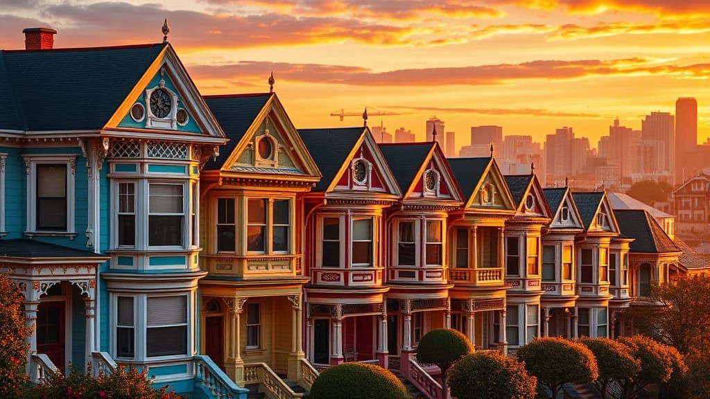 Golden Hour Victorian Houses in San Francisco
