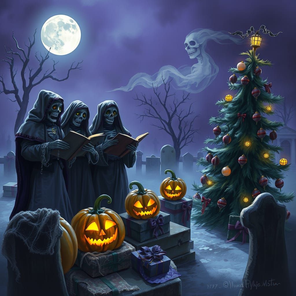 Undead Carolers Haunt Festive Graveyard Scene
