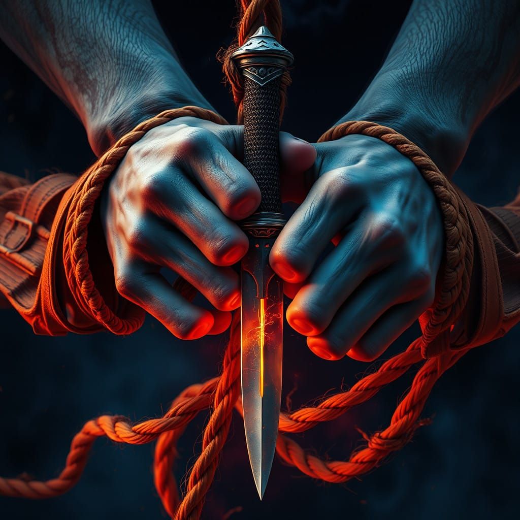Freedom Fighter Ready to Sever Rope with Dagger