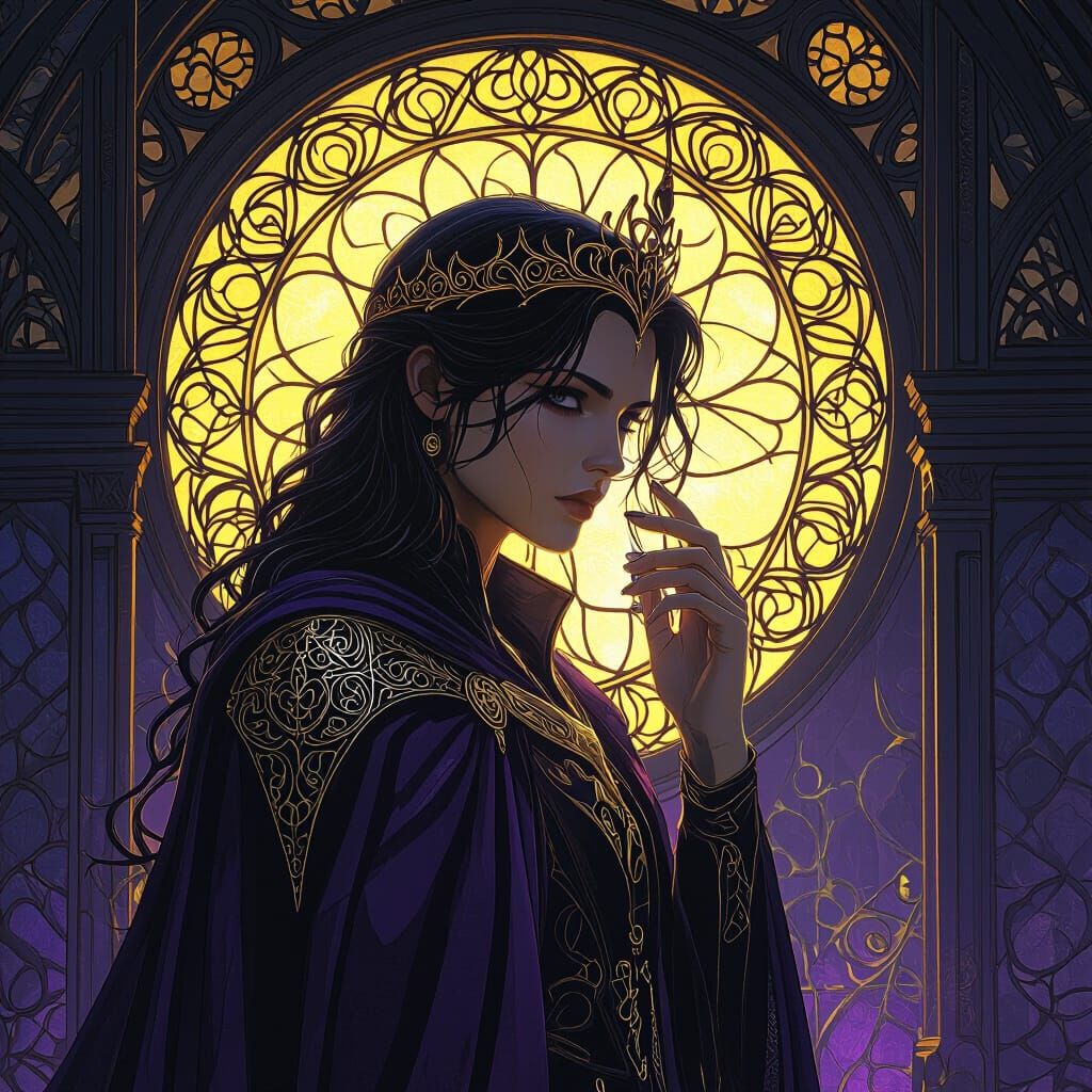 Dark Fantasy Concept Art in Purple and Yellow