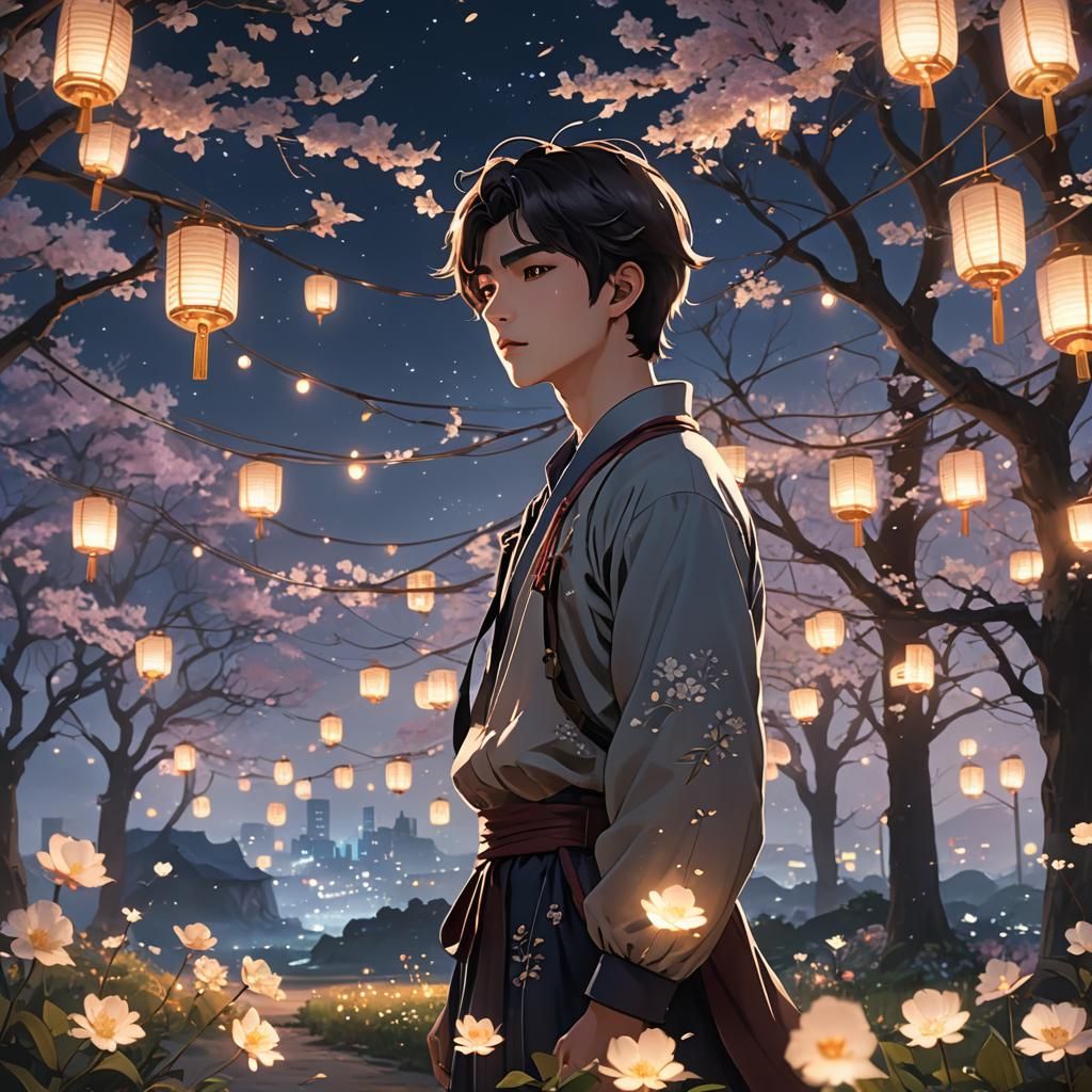 Serene Night: Anime Art Inspired by WLOP and Genshin