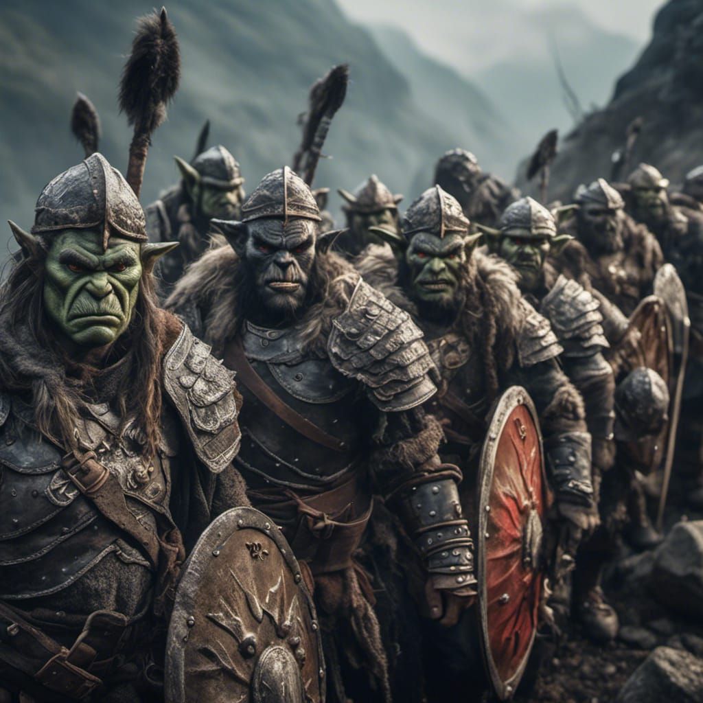 Orc Warriors in Shield Wall, Realistic Photo