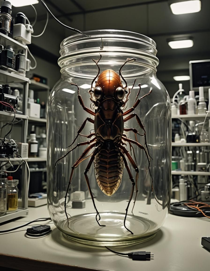 Head in Jar with Shadowy Figure, Photorealistic