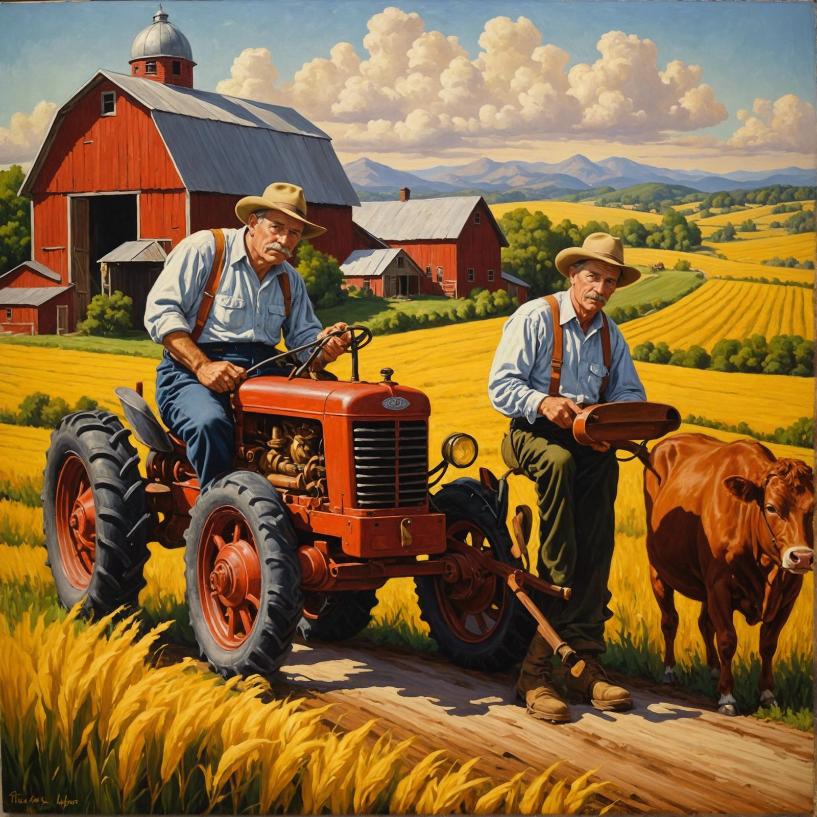 Farmers in Regionalist Style Oil Painting