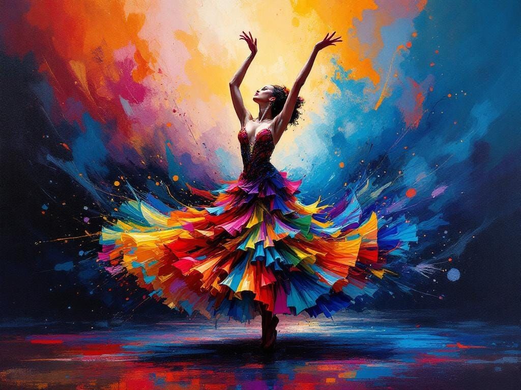 Flamenco Dancer in Studio with Expressive Colorwork