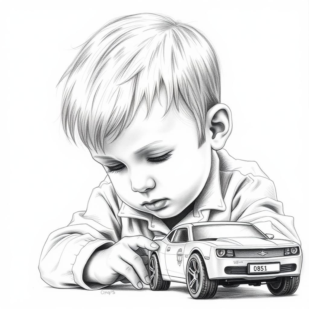 Hand-Drawn Pencil Sketch of Blond Orthodox Boy