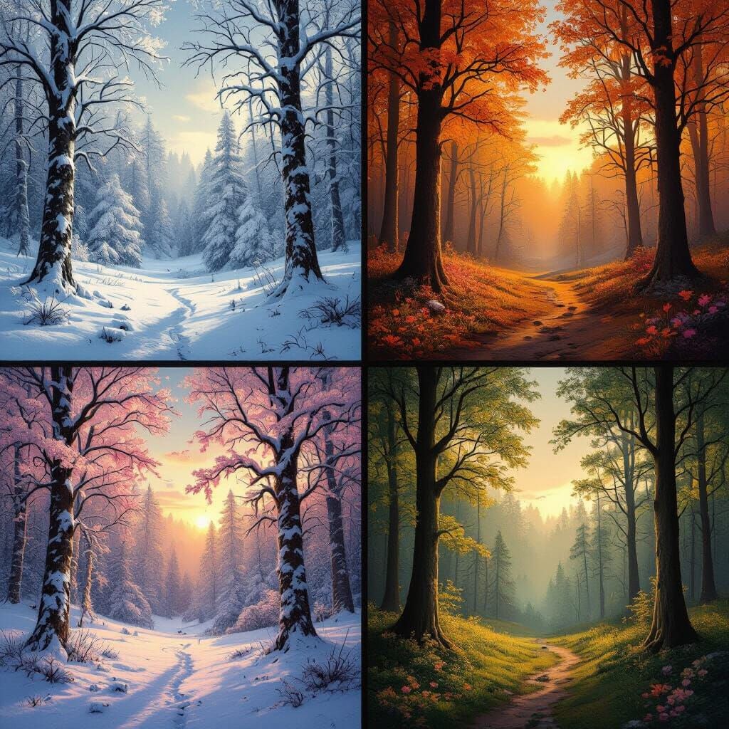 Four Seasons Forest Landscape in Photorealistic Style