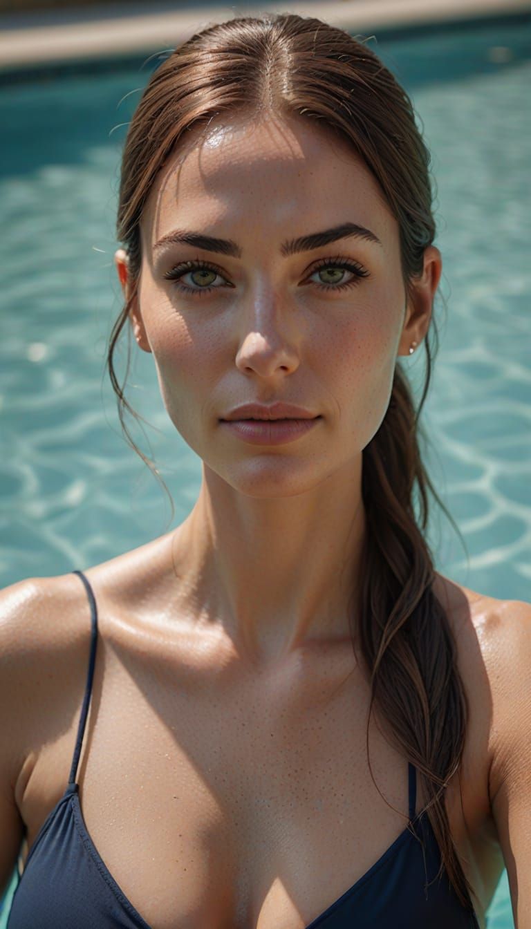 Stunning Woman in Floral Bikini, Photorealistic Portrait