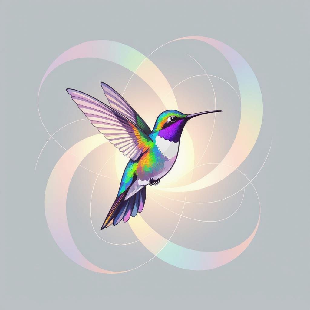 Minimalist Hummingbird Line Art with Iridescent Colors