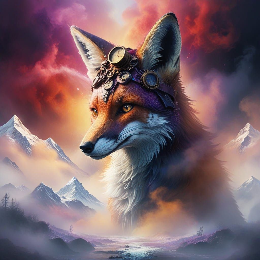 Surreal Steampunk Fox Unveils Majestic Waterfall in Vibrant ...