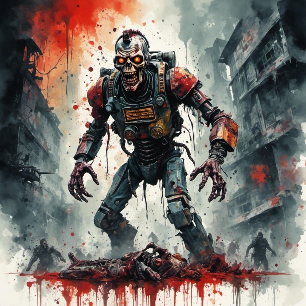 Dystopian Techno Zombies in Blotched Ink Style