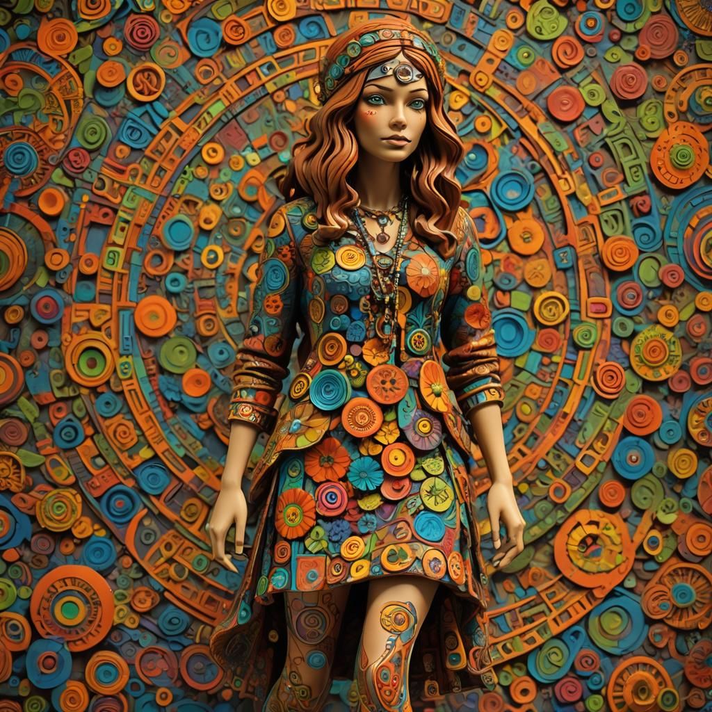 Resin Sculpture of 1960s Hippie Chick