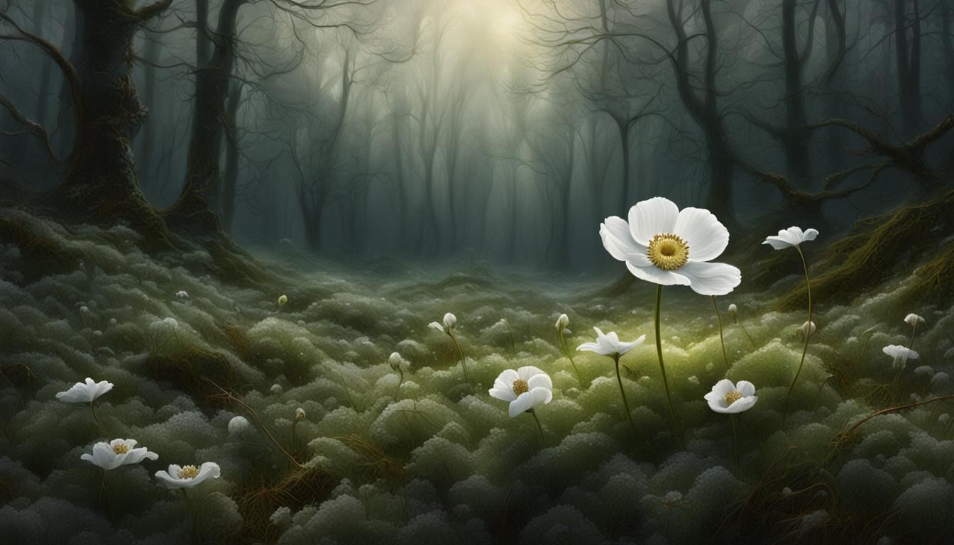 Lush Field with White Flower, Detailed Matte Painting