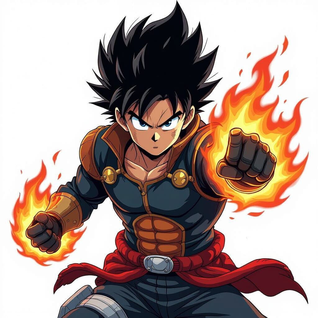 Energetic Anime Hero with Fire Powers in Shounen Style