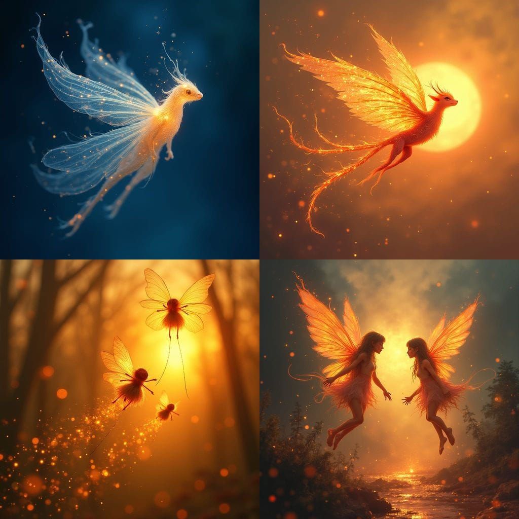 Fiery Winged Beings Soar Through the Air