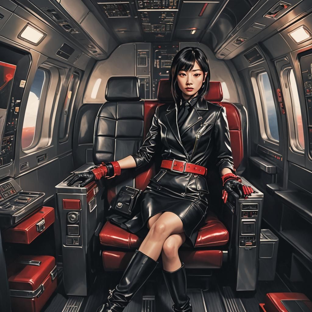 Chiaki Kuriyama in Black Leather Airplane Cabin