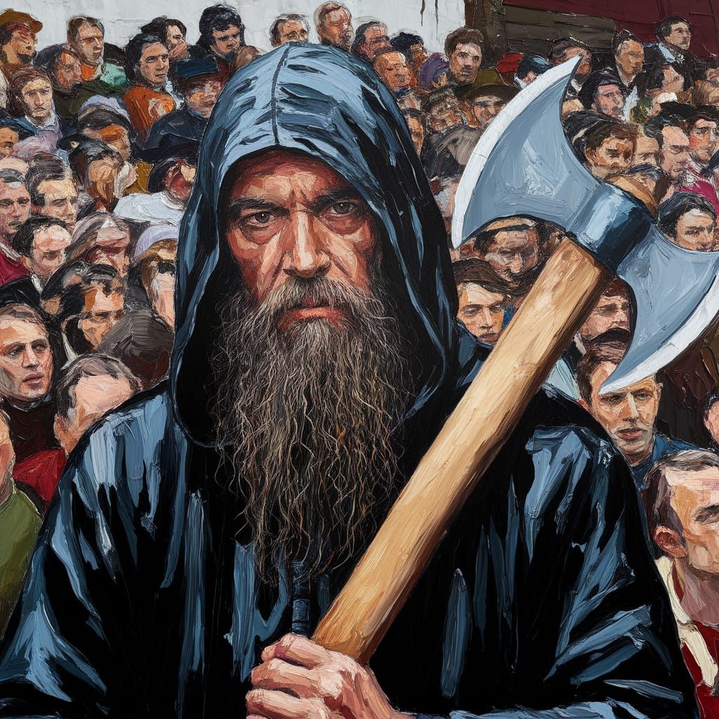 Executioner in Crowd: Abstract Oil Painting