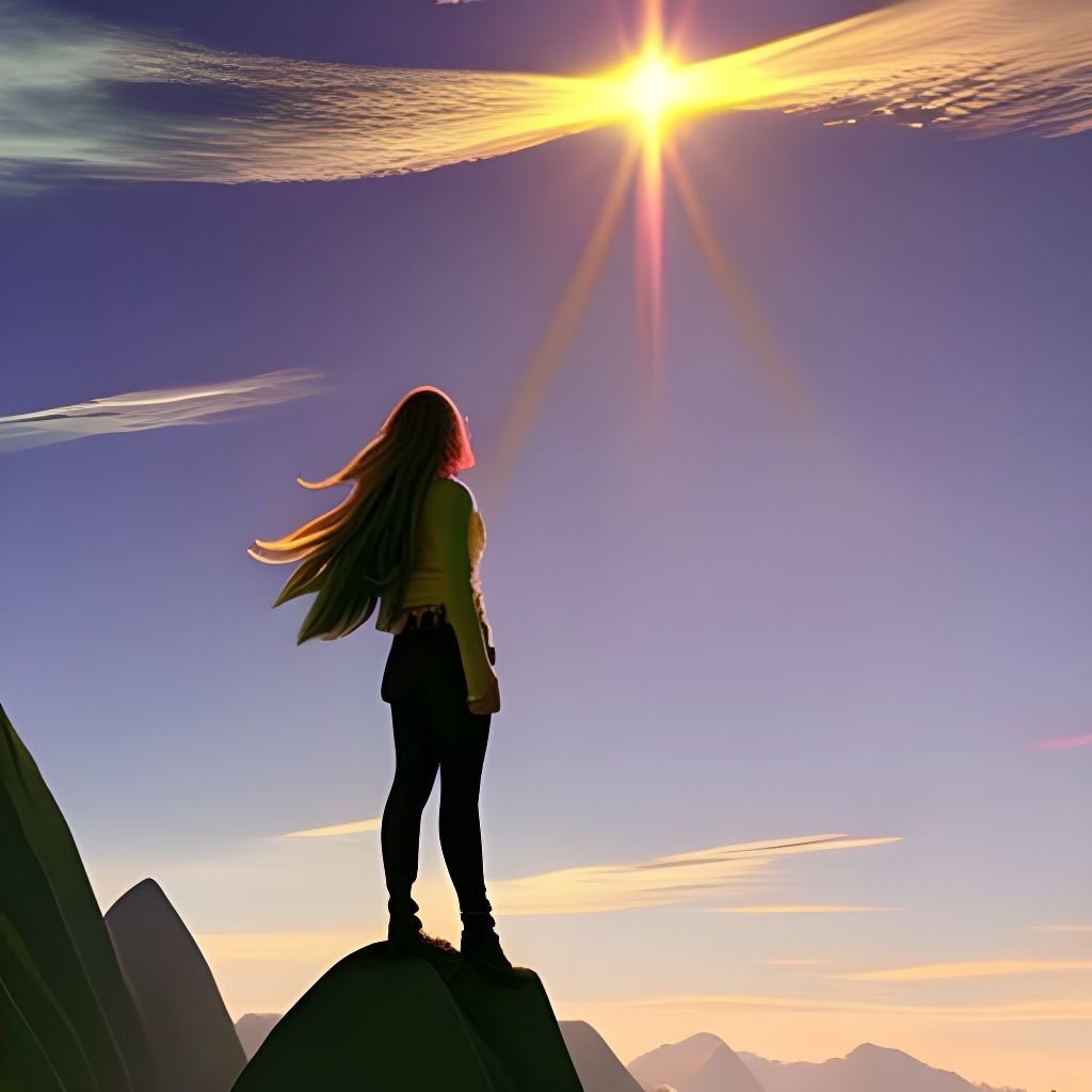 Joyful Woman in Fantasy Sky World: Digital Art