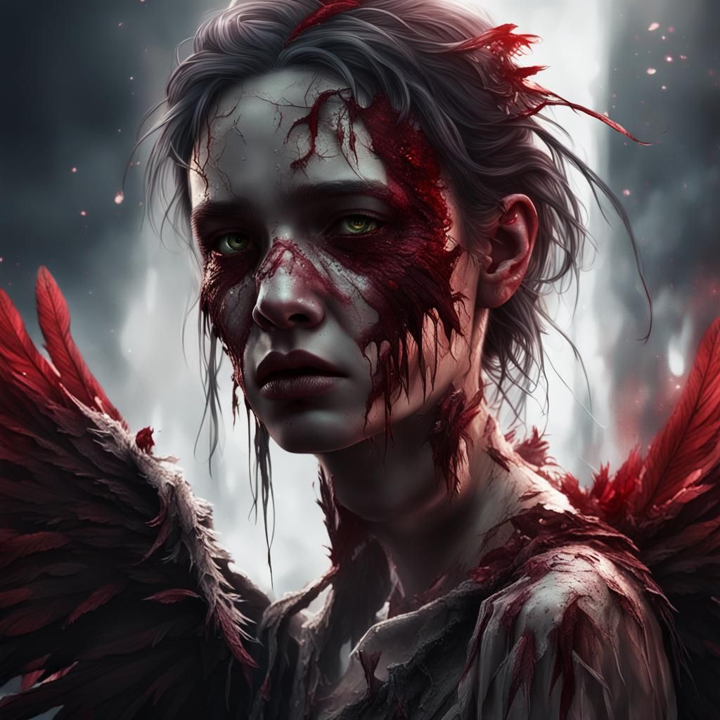 Ethereal Despair: Fallen Angel in Crimson Tears