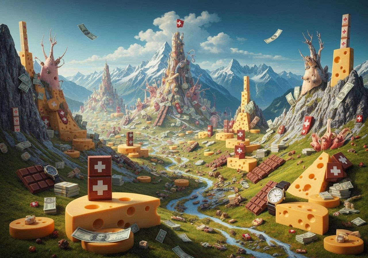 Surreal Swiss Alps Made of Cheese, Chocolate, and Watches