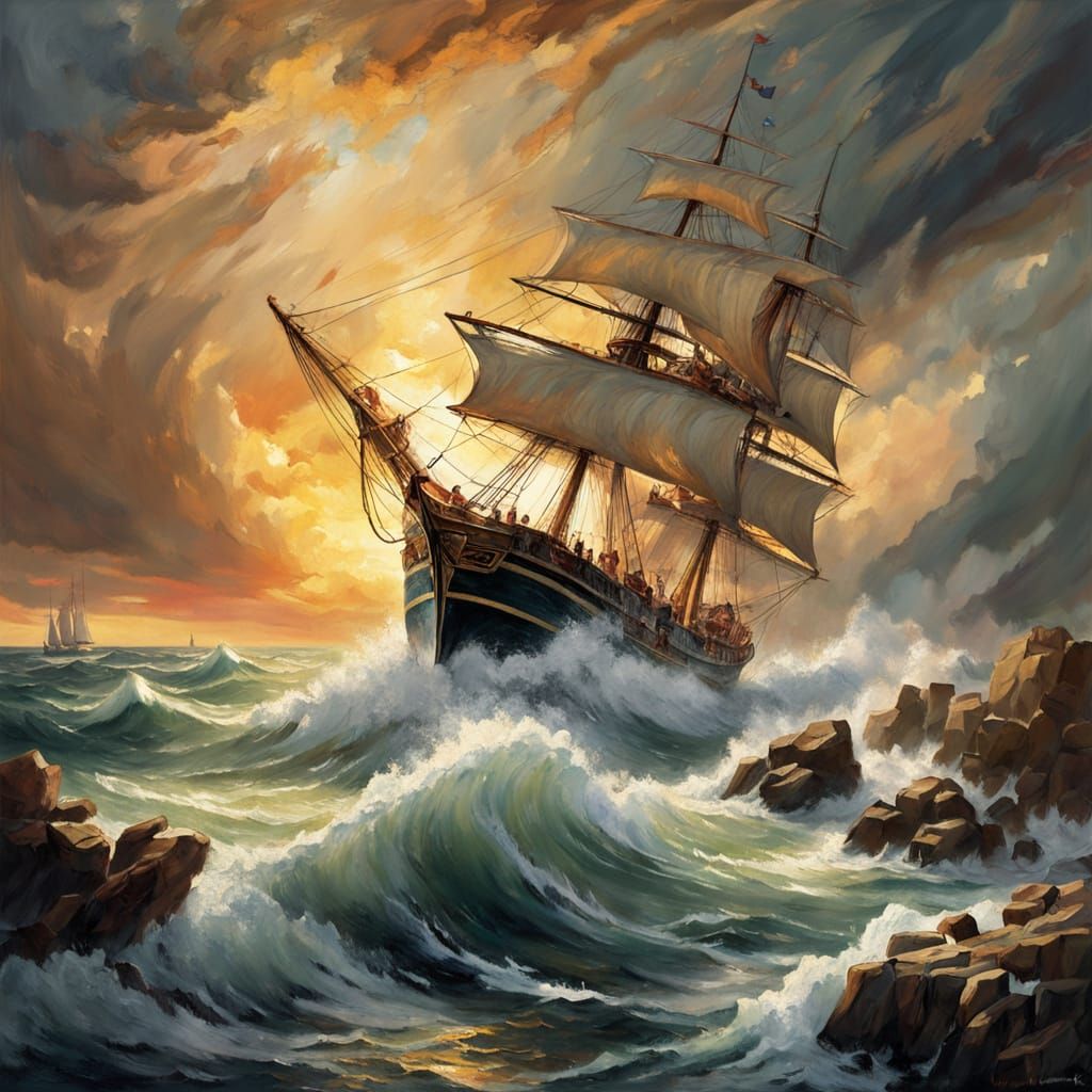 Stormy Seascape in the Style of a Masterful Impressionist