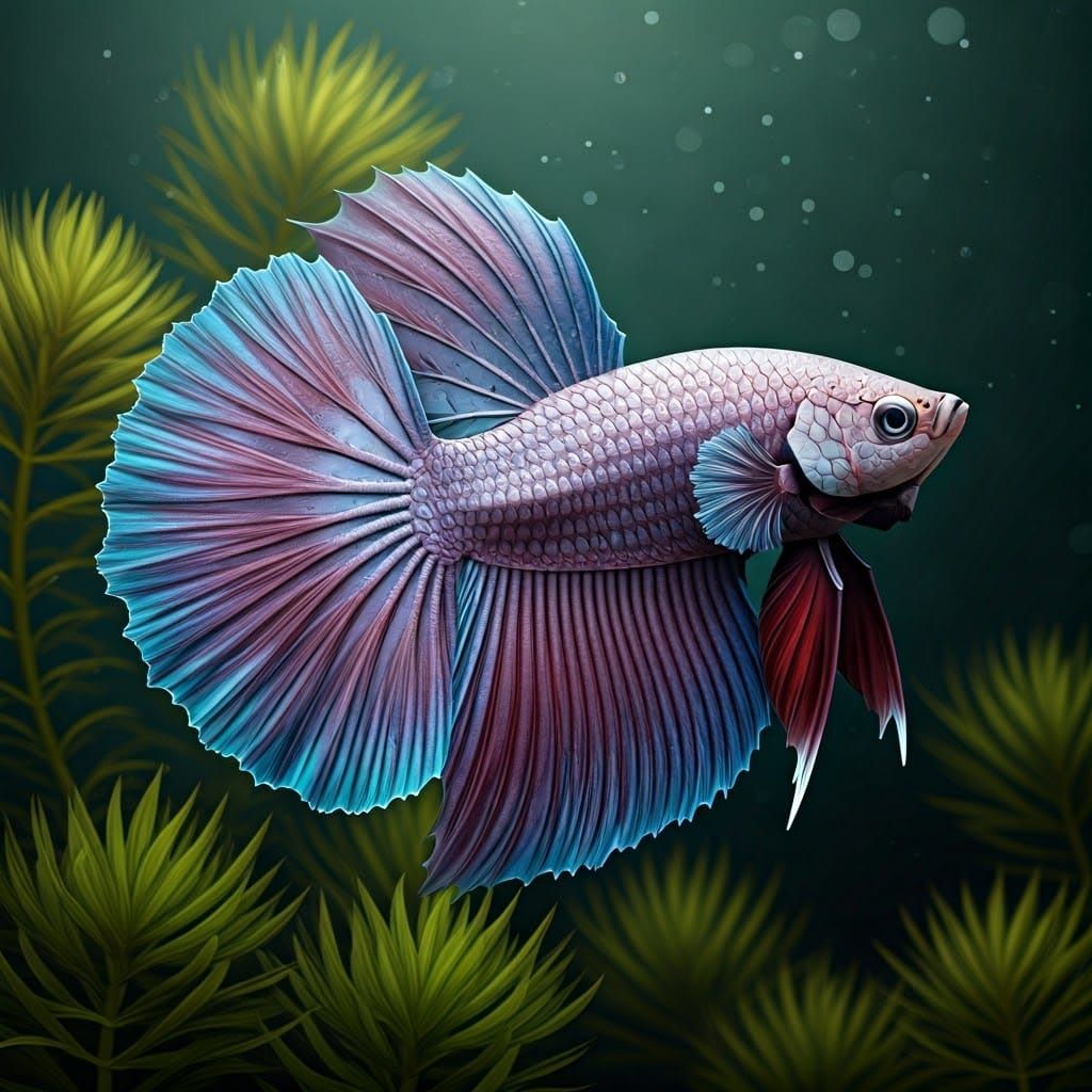 Lavender Betta Fish in a Subtle Aquatic Scene